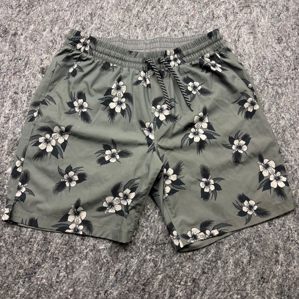 Hurley Mens Board Shorts Olive Green Floral Hibiscus Swim Trunks Size Large